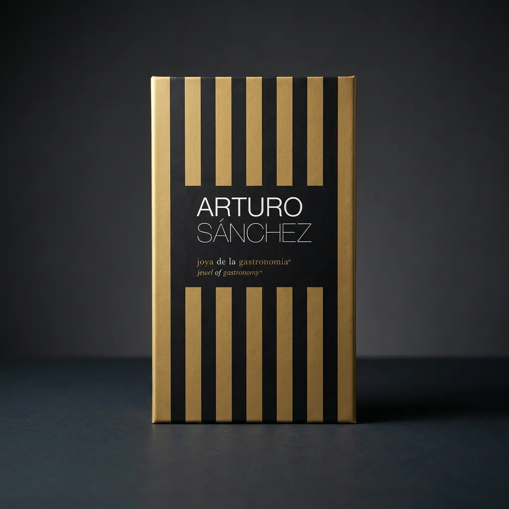 tasting-box-arturo-sanchez-400-g Tasting Box Arturo Sánchez, crna poklon kutija sa zlatnim prugama i logotipom proizvođača