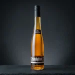 Elegantna boca ekskluzivnog ledenog desertnog vina od jabuke Zapiain Bizi Goxo na tamnoj podlozi