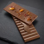 Mliječna čokolada Rafa Gorrotxategi pločica s komadićima mandarine i ribizla na tamnoj podlozi
