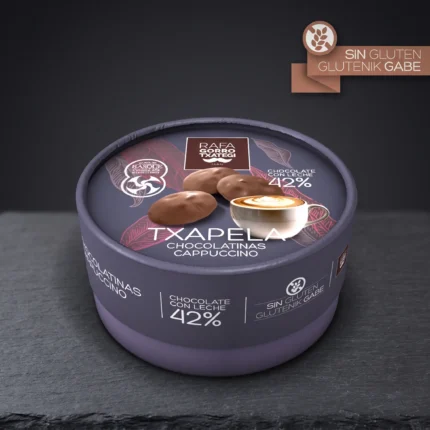 Čokoladni čips cappuccino Rafa Gorrotxategi pakiranje u kutiji na tamnoj podlozi