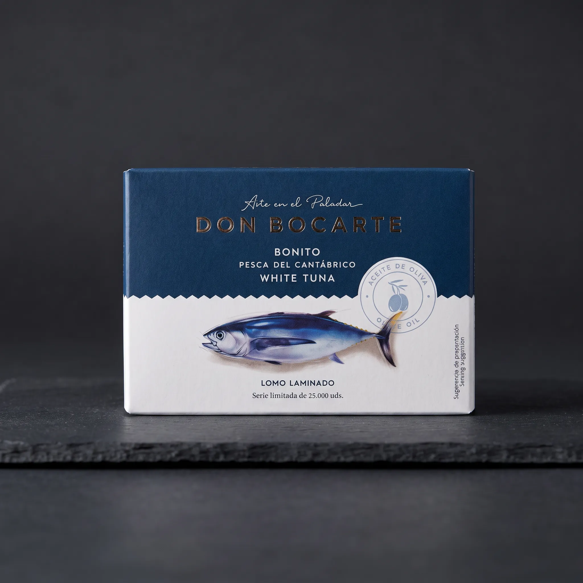 don-bocarte-tuna-bonito-del-norte Pakiranje od 90g vrhunskog proizvoda tuna Bonito del Norte Don Bocarte na tamnoj podlozi