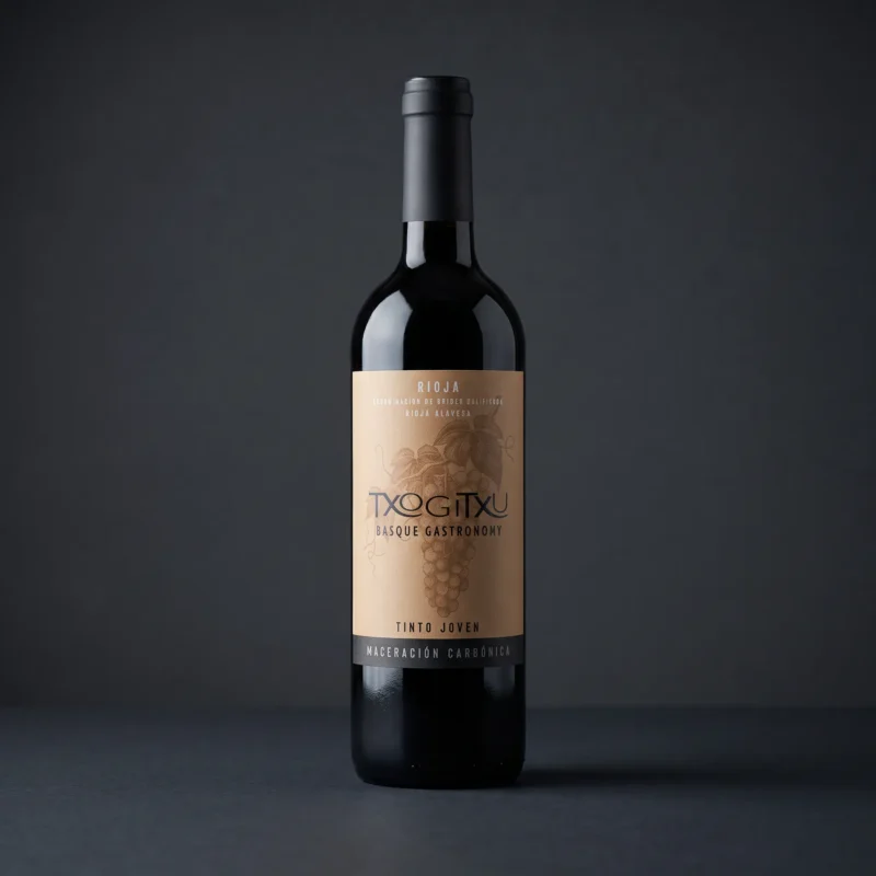 Boca mladog španjolskog crnog vina Txogitxu Rioja Alavesa Maceración Carbónica na tamnoj podlozi