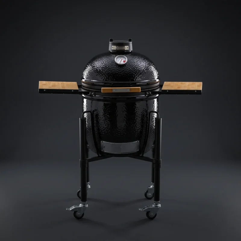 Monolith ONE.55 crni keramički Kamado roštilj sa stalkom, kotačima i bočnim policama od bambusa
