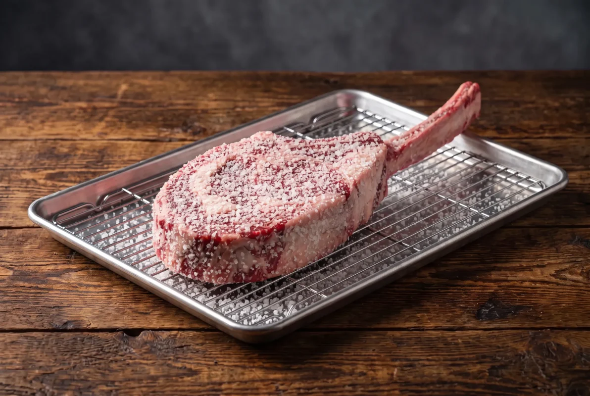Reverse sear priprema Wagyu tomahawka uz dry brining