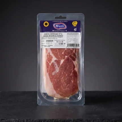 Pršut Serrano Duroc Gran Reserva Melquiades, narezan na tanke šnite u pakiranju